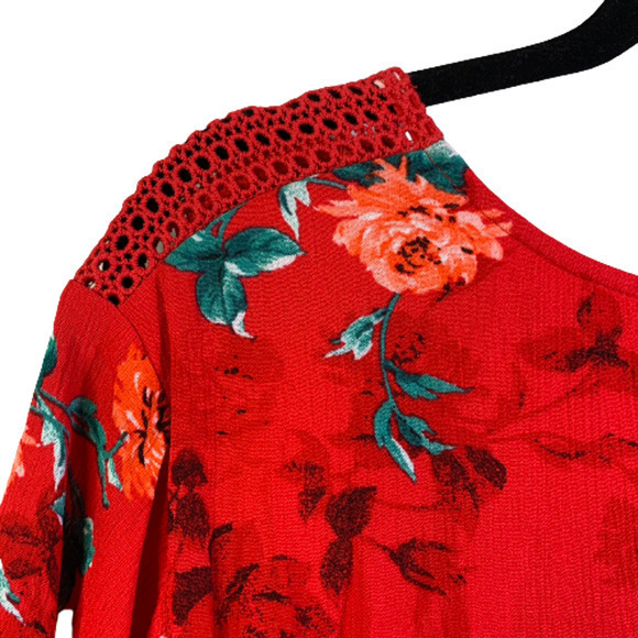 TORRID‎ Red Floral Gauze Lace-Up Skater Dress - Picture 12 of 16